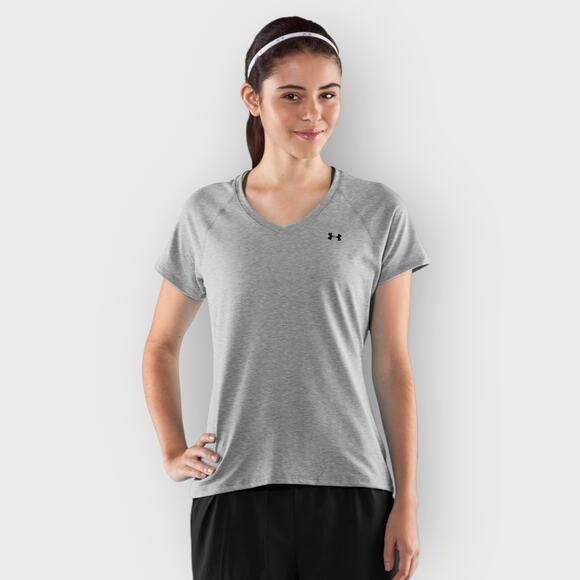 Under Armour Tech Fitness T-Shirt I Womens Large I Gray Short Sleeve V Neck Gym - Picture 2 of 6